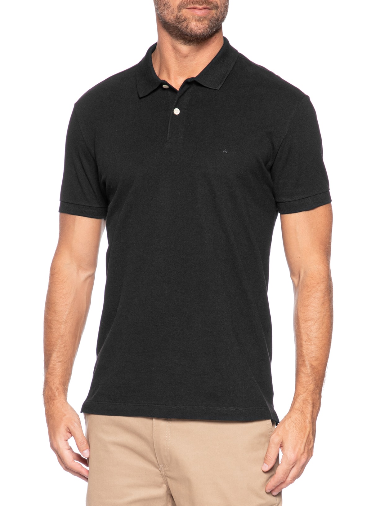 Polo Masculina Básica em Piquet Preto Aramis