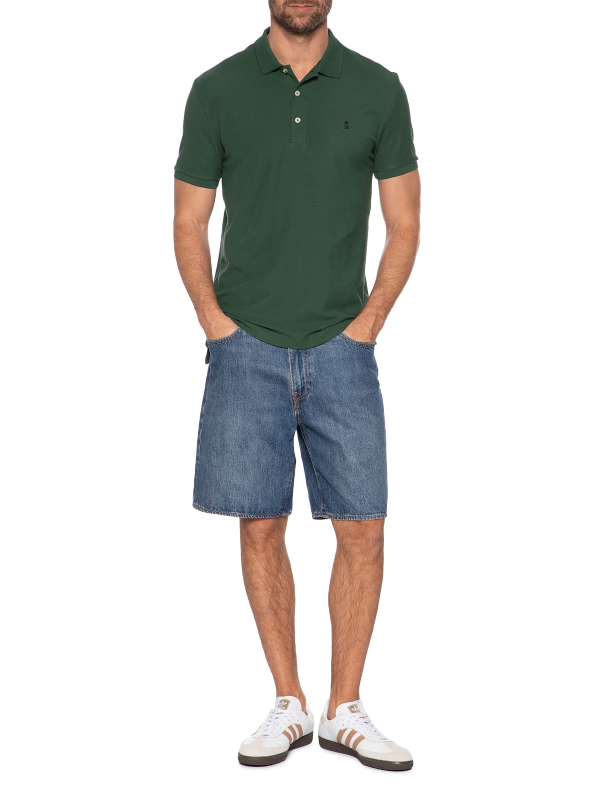 Polo Masculina Básica Em Piquet Verde Sergio K