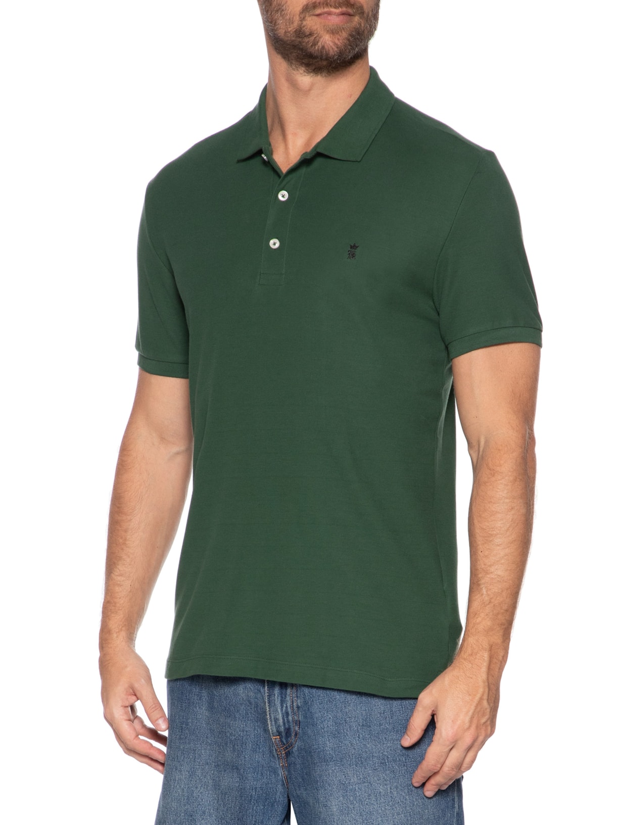 Polo Masculina Básica Em Piquet Verde Sergio K