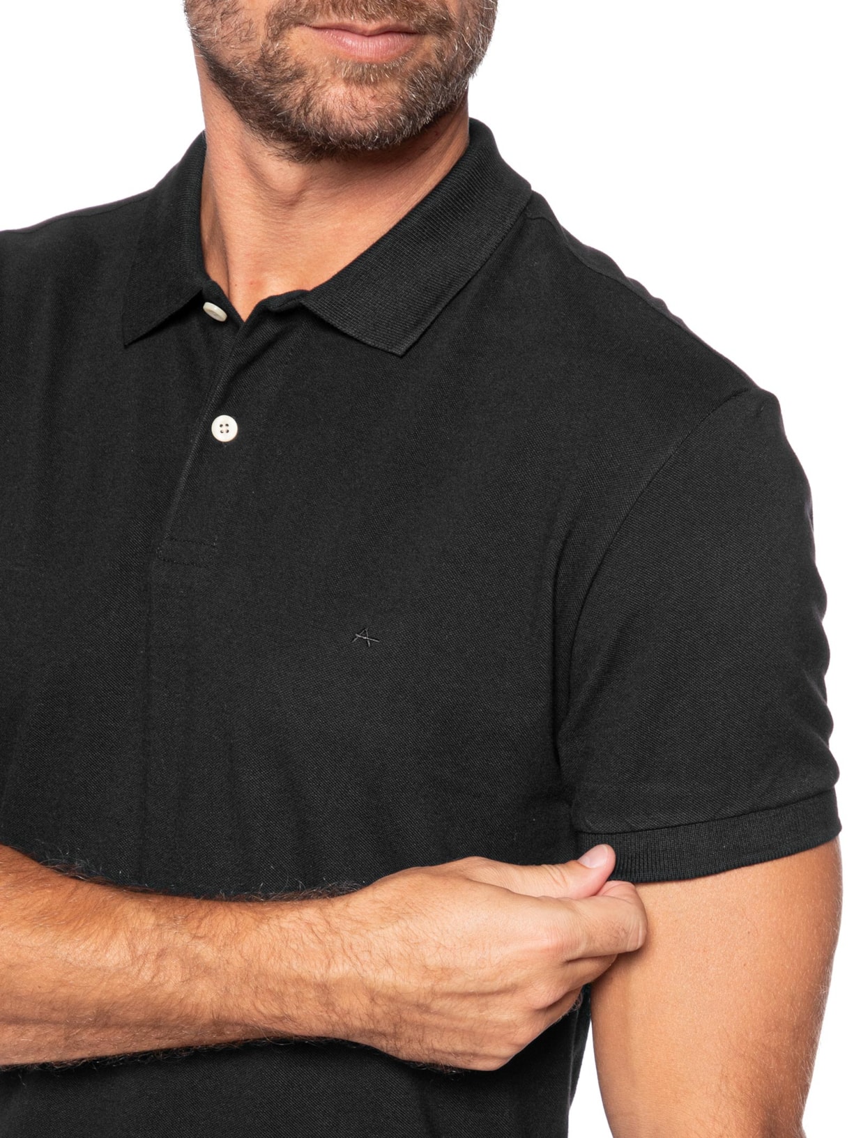 Polo Masculina Básica em Piquet – Preto Aramis
