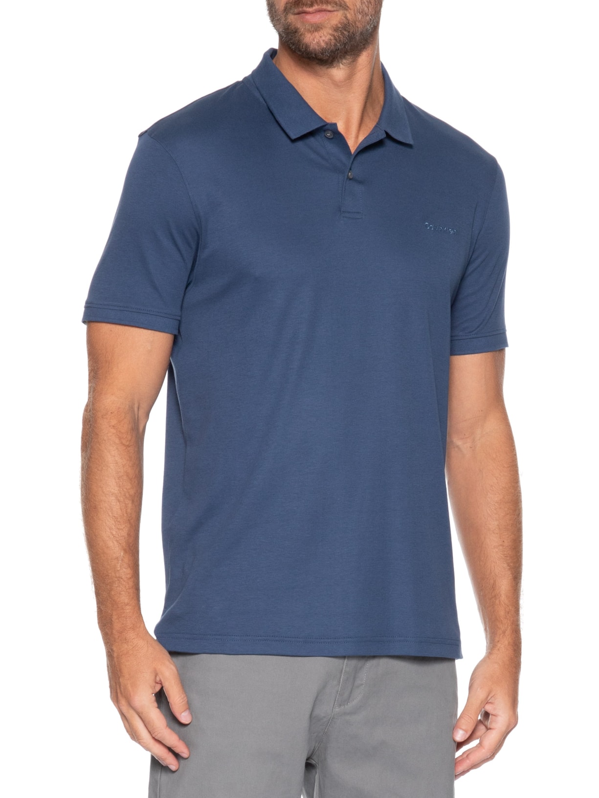 Polo Masculina Básica Interlock Liquid Touch Azul Calvin Klein