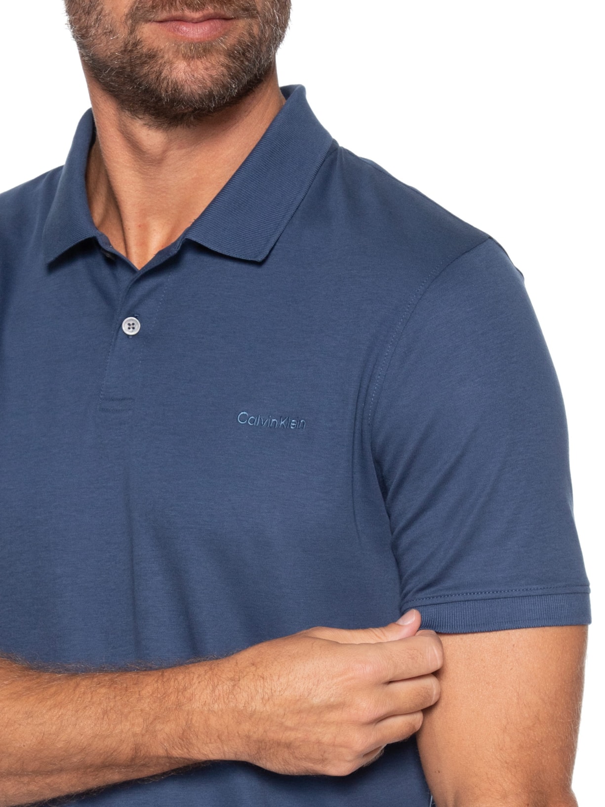 Polo Masculina Básica Interlock Liquid Touch Azul Calvin Klein