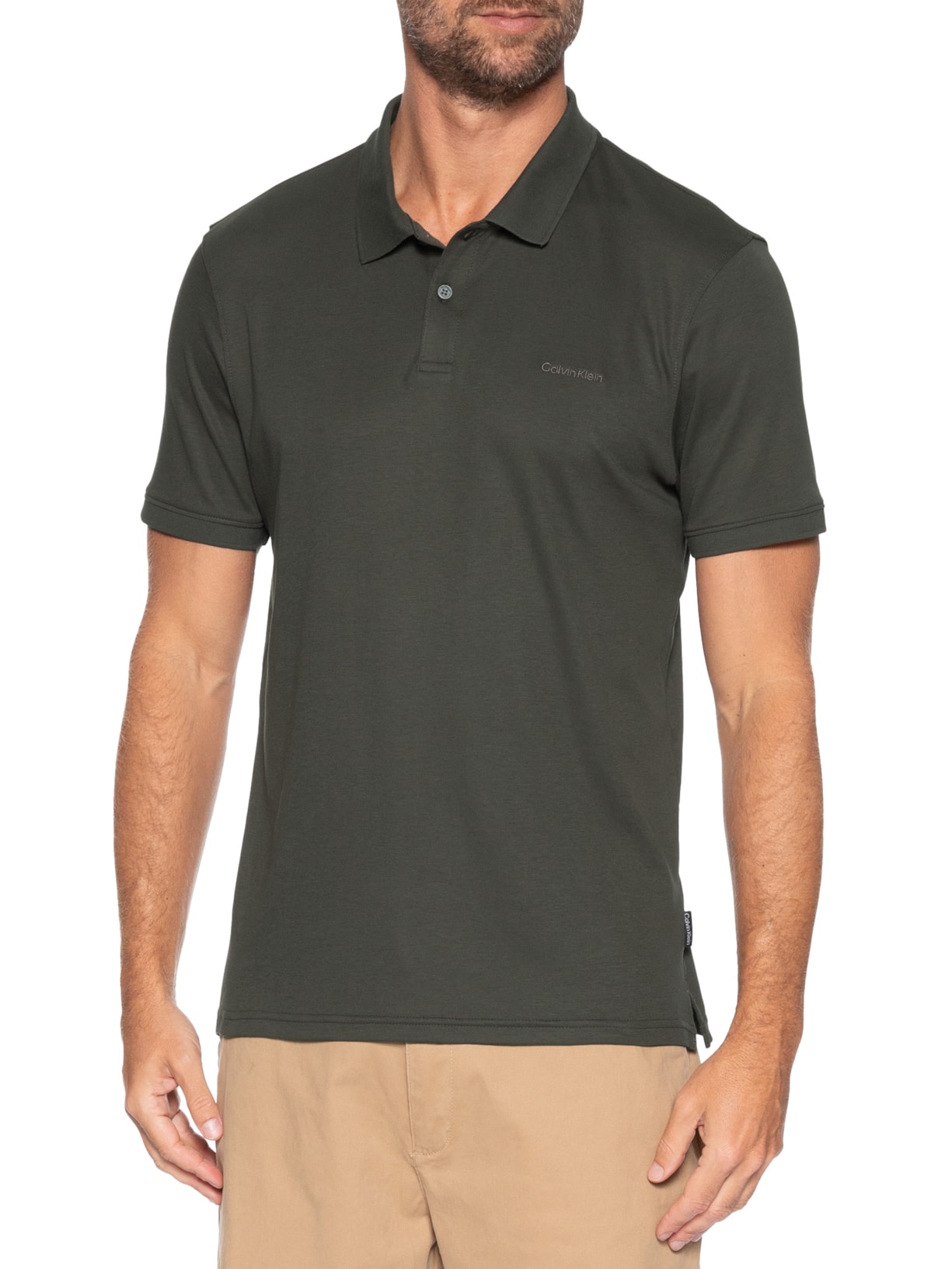 Polo Masculina Básica Interlock Liquid Touch Cinza Calvin Klein