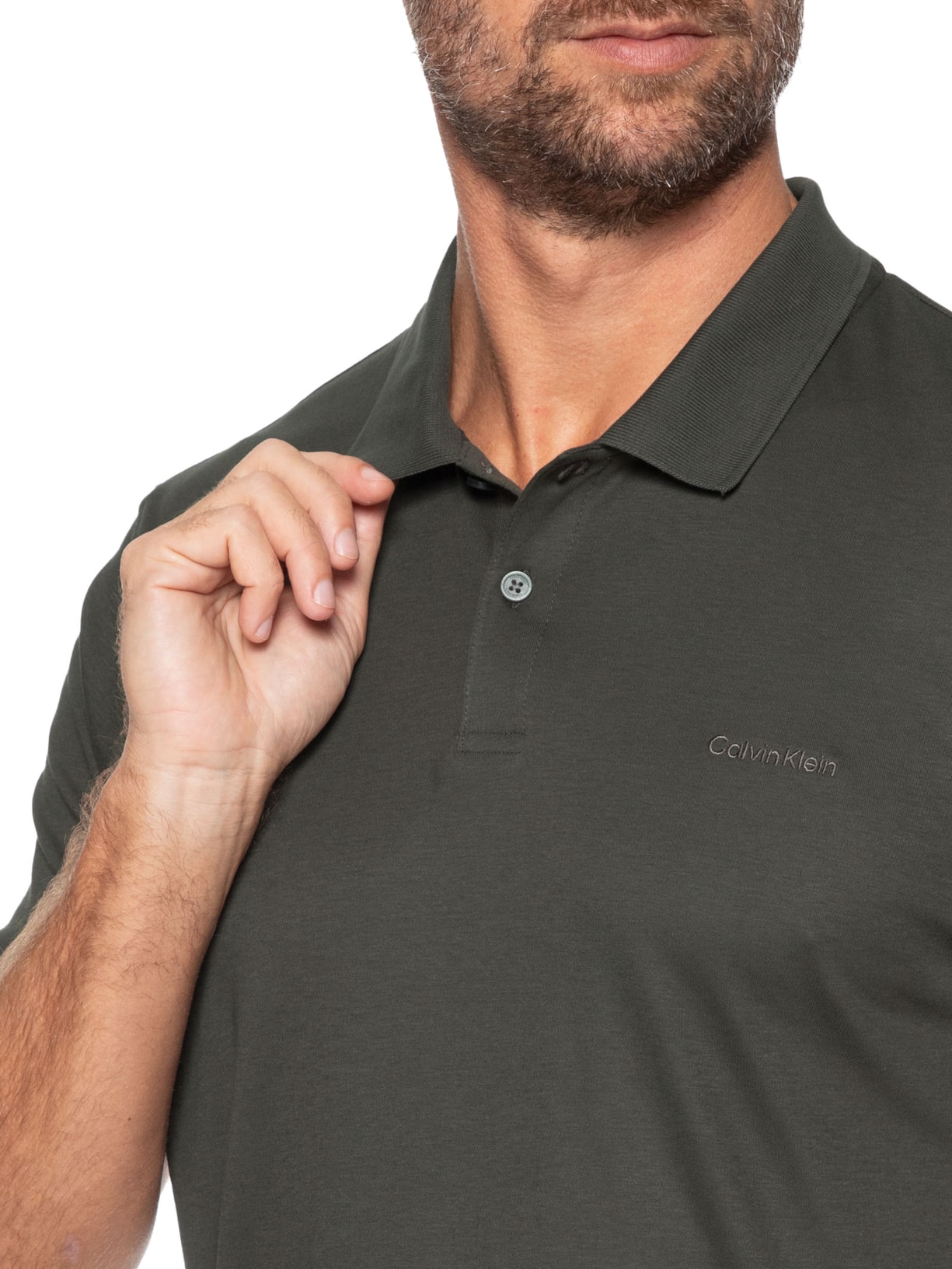 Polo Masculina Básica Interlock Liquid Touch Cinza Calvin Klein