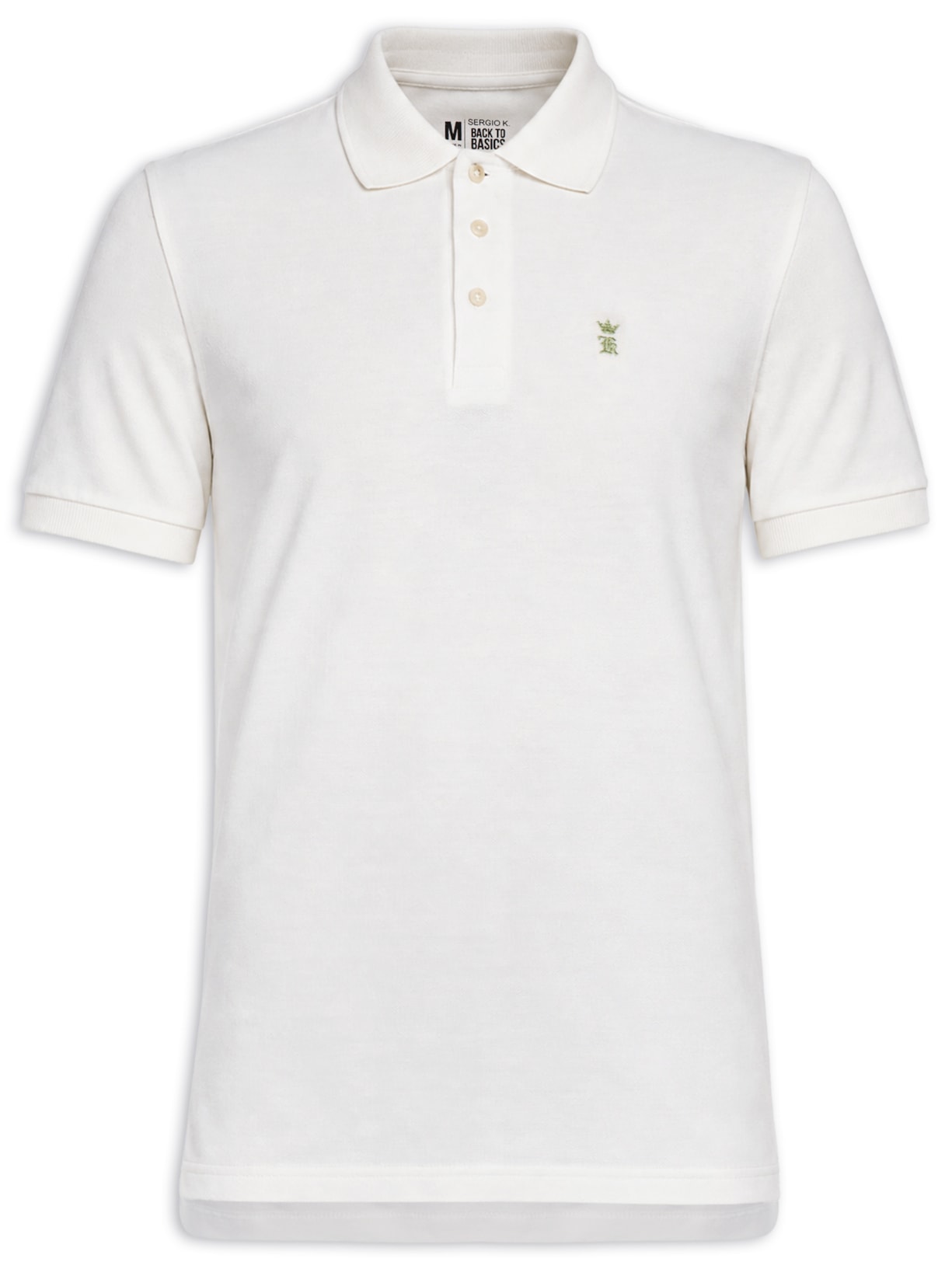 Polo Masculina Básica Piquet Branco e Verde Sergio K