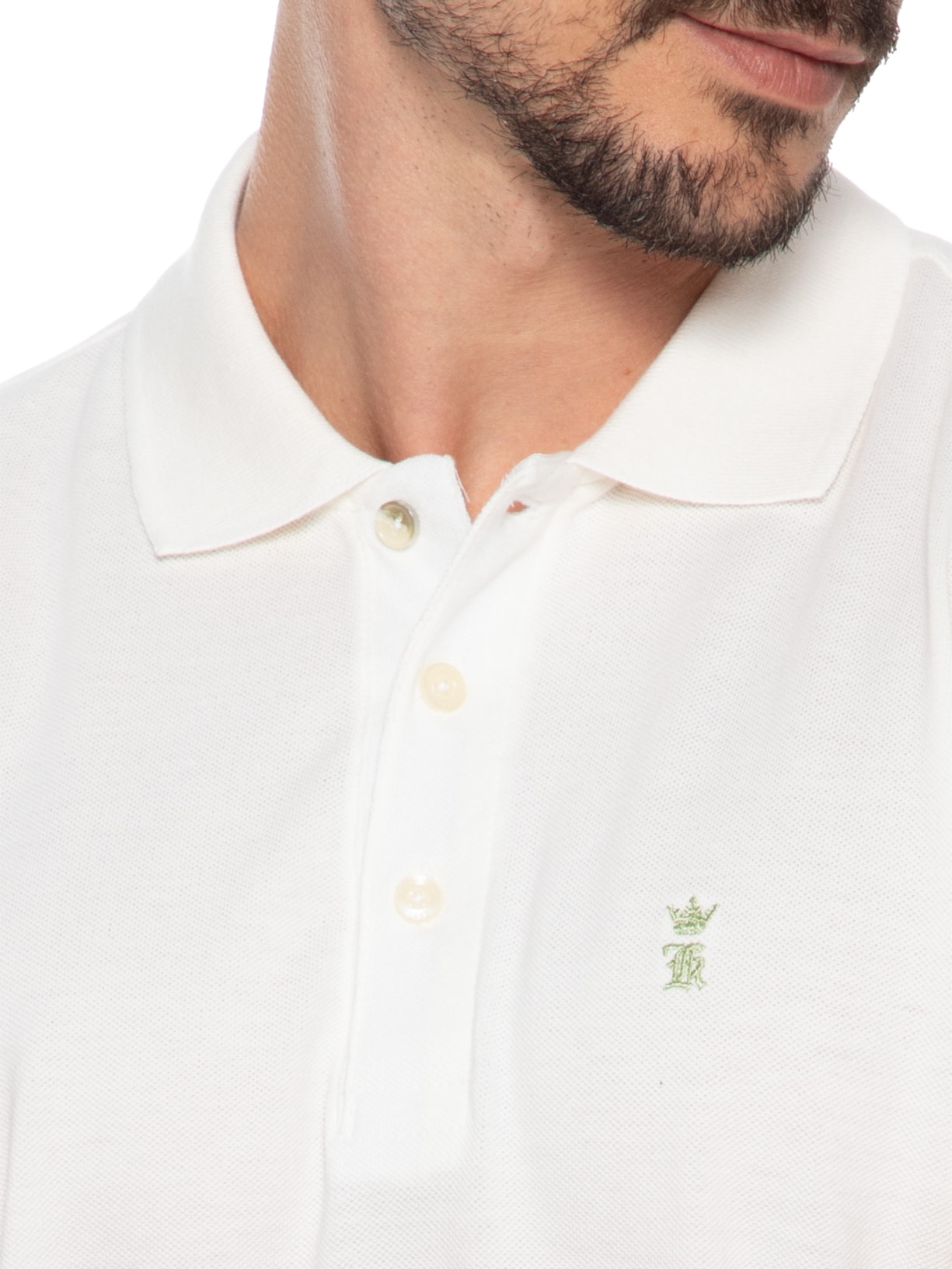 Polo Masculina Básica Piquet Branco e Verde Sergio K