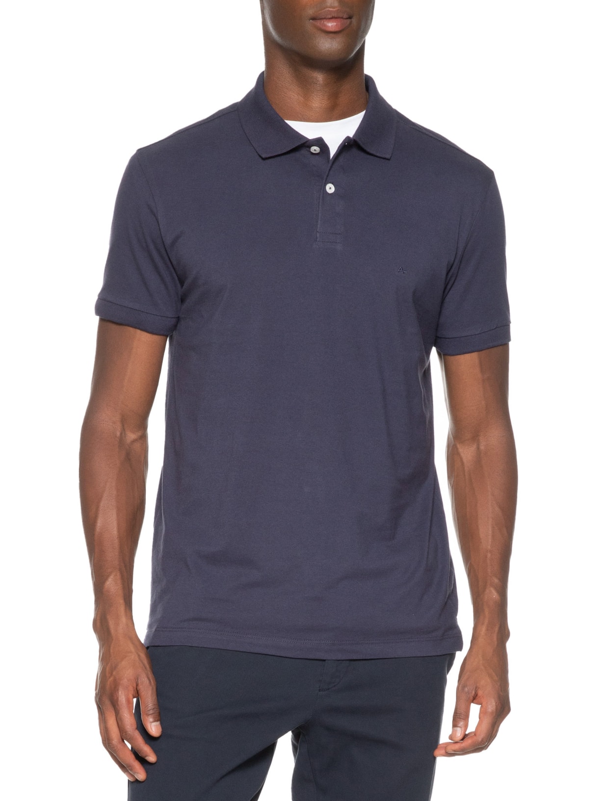 Polo Masculina Básica Regular Fit em 1/2 Malha Lisa Azul Aramis