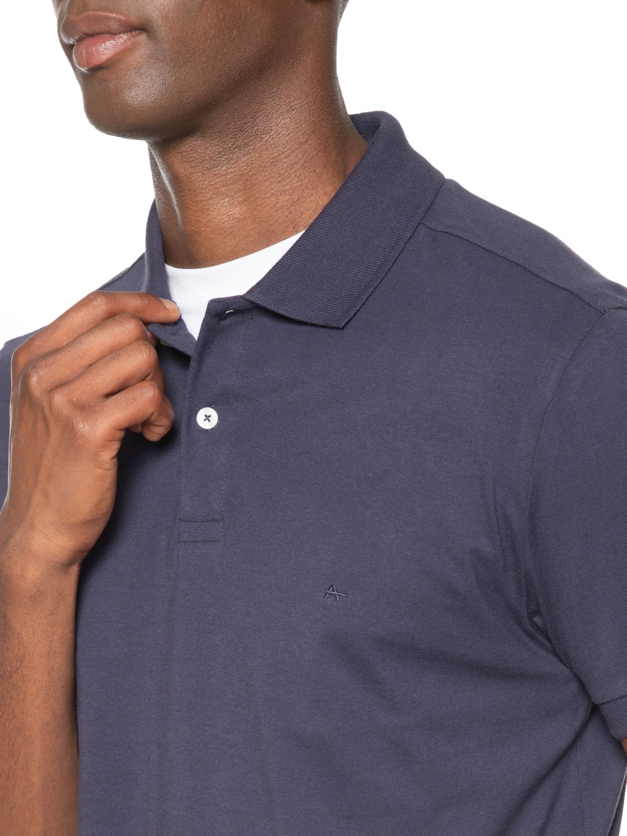 Polo Masculina Básica Regular Fit em 1/2 Malha Lisa Azul Aramis