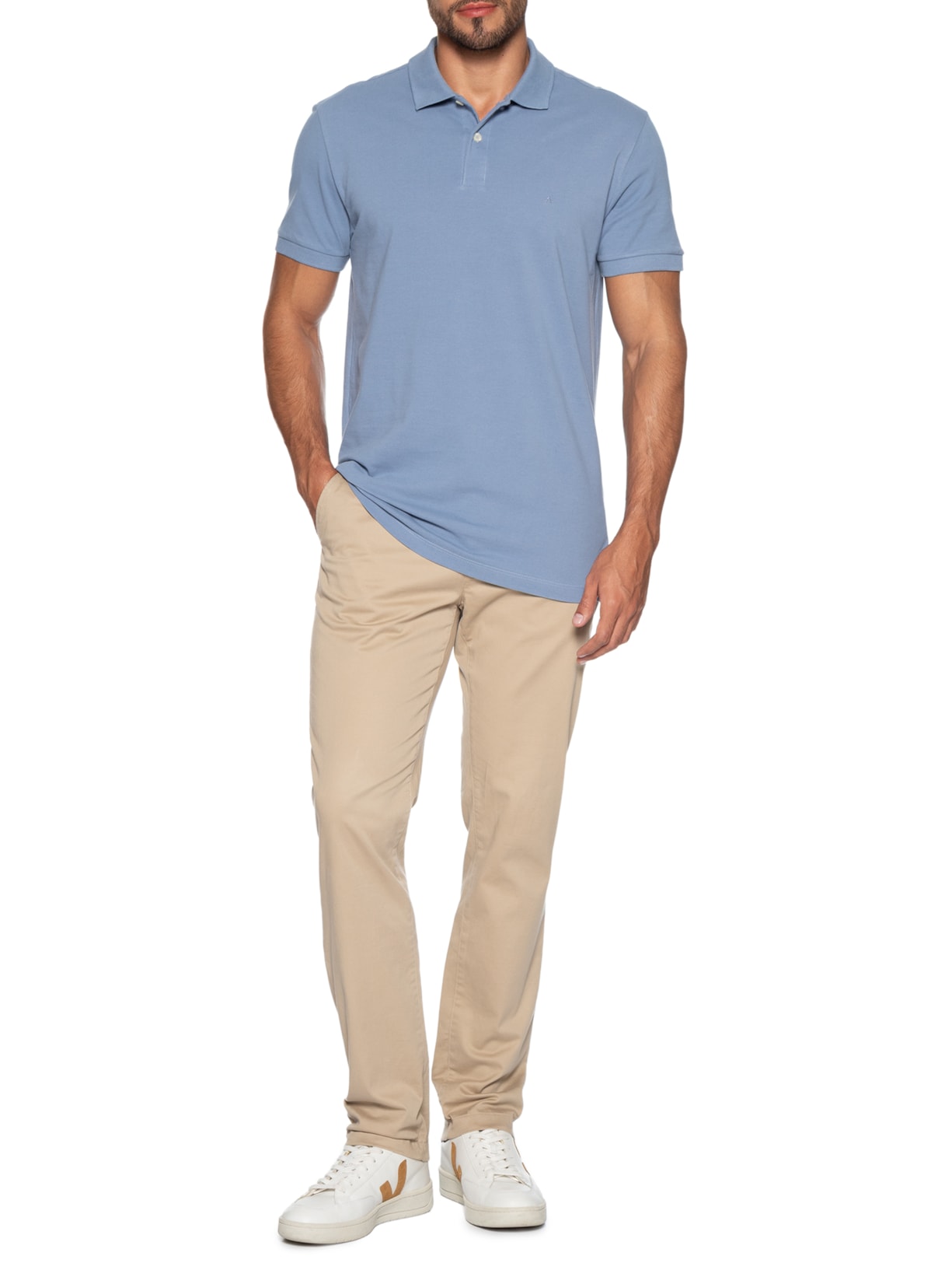 Polo Masculina Básica Regular Fit Em Piquet Azul Aramis