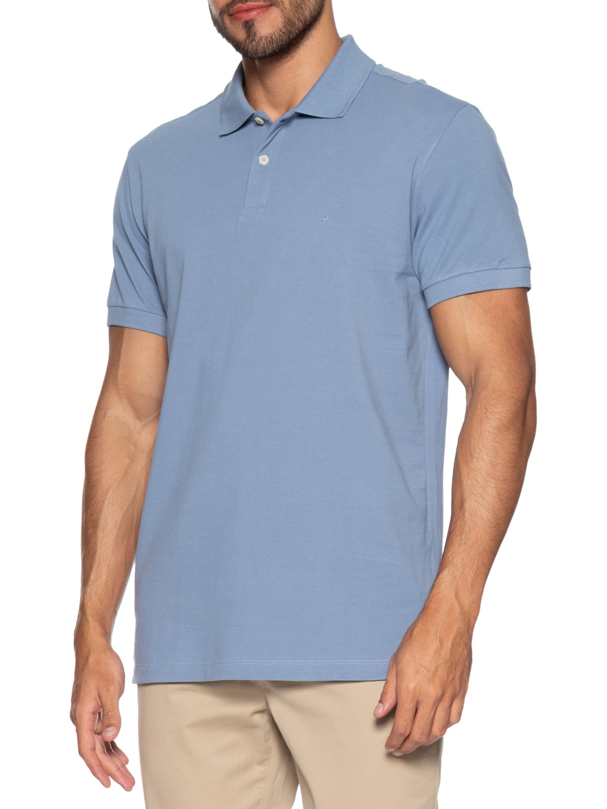 Polo Masculina Básica Regular Fit Em Piquet Azul Aramis