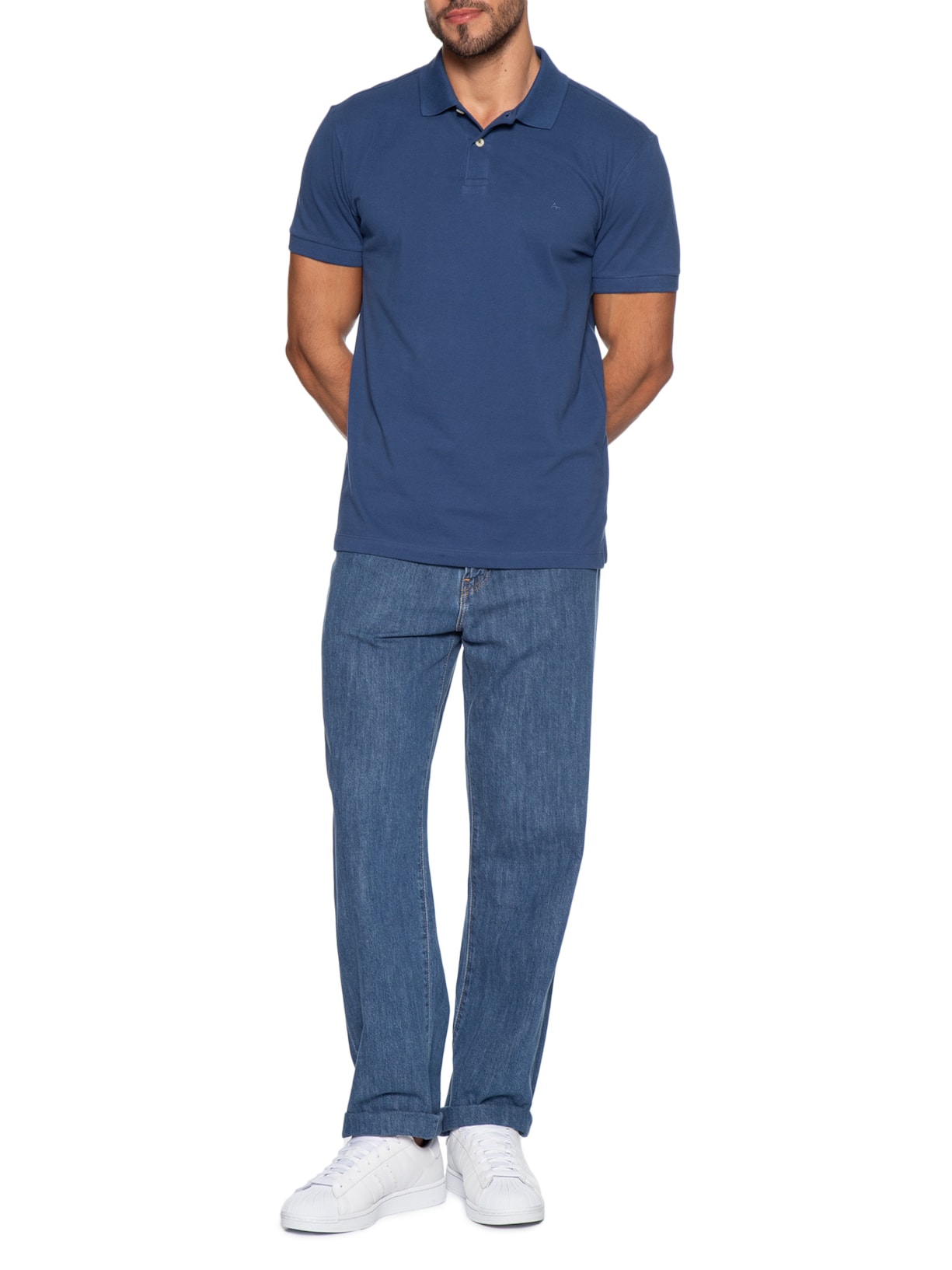 Polo Masculina Básica Regular Fit Em Piquet Azul Aramis