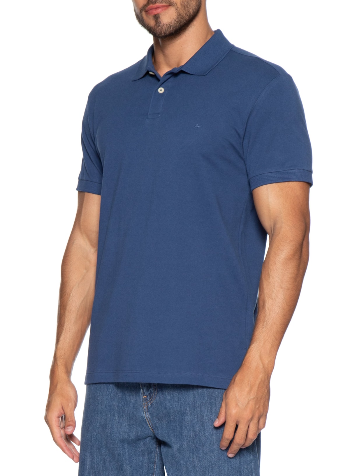 Polo Masculina Básica Regular Fit Em Piquet Azul Aramis
