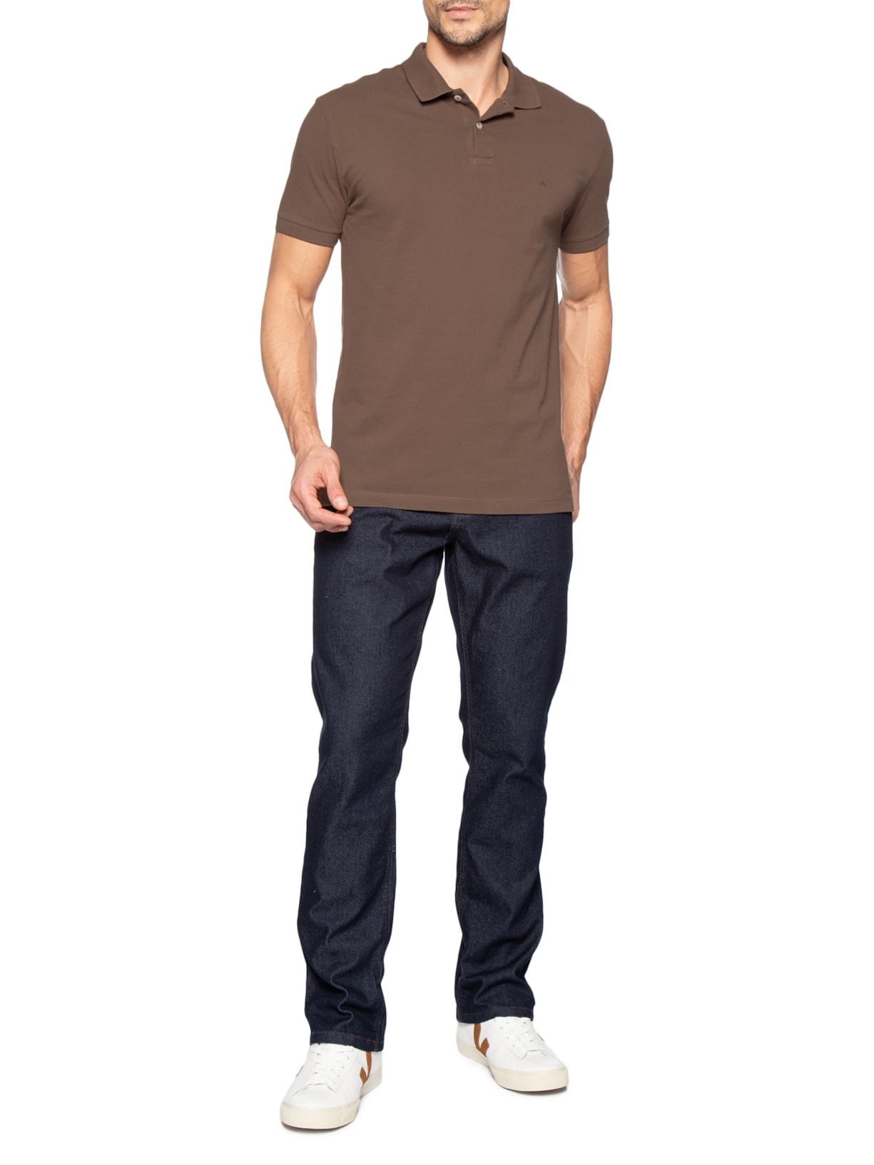 Polo Masculina Básica Regular Fit Em Piquet Marrom Aramis