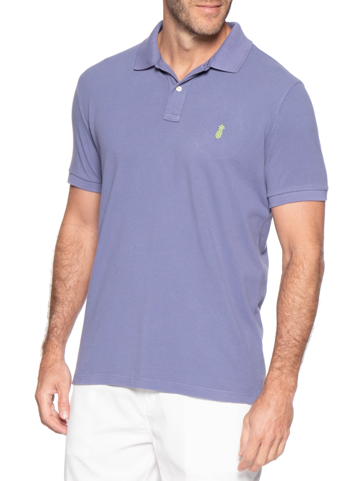 Polo Masculina Básica Summer Em Piquet De Algodão Azul Pineapple
