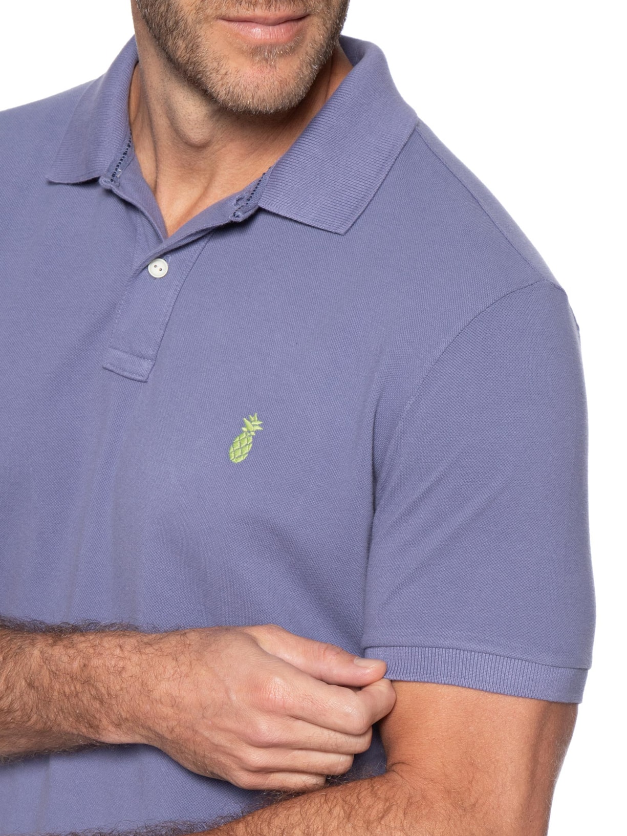 Polo Masculina Básica Summer Em Piquet De Algodão Azul Pineapple