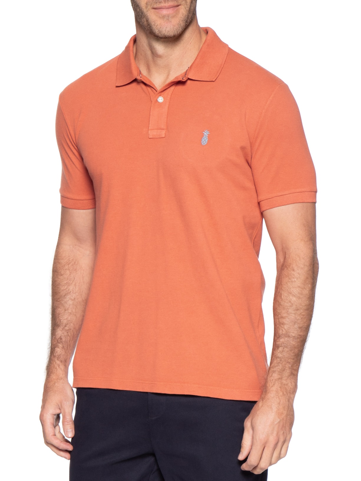 Polo Masculina Básica Summer Em Piquet De Algodão Laranja Pineapple
