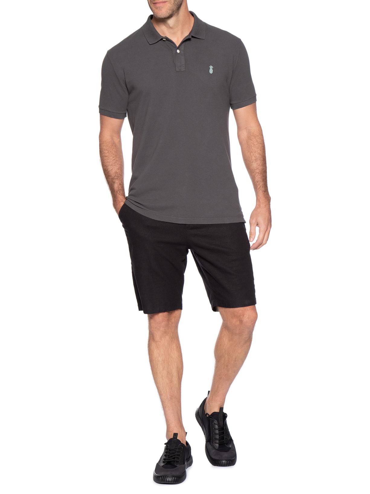 Polo Masculina Básica Summer Em Piquet De Algodão Preto Pineapple