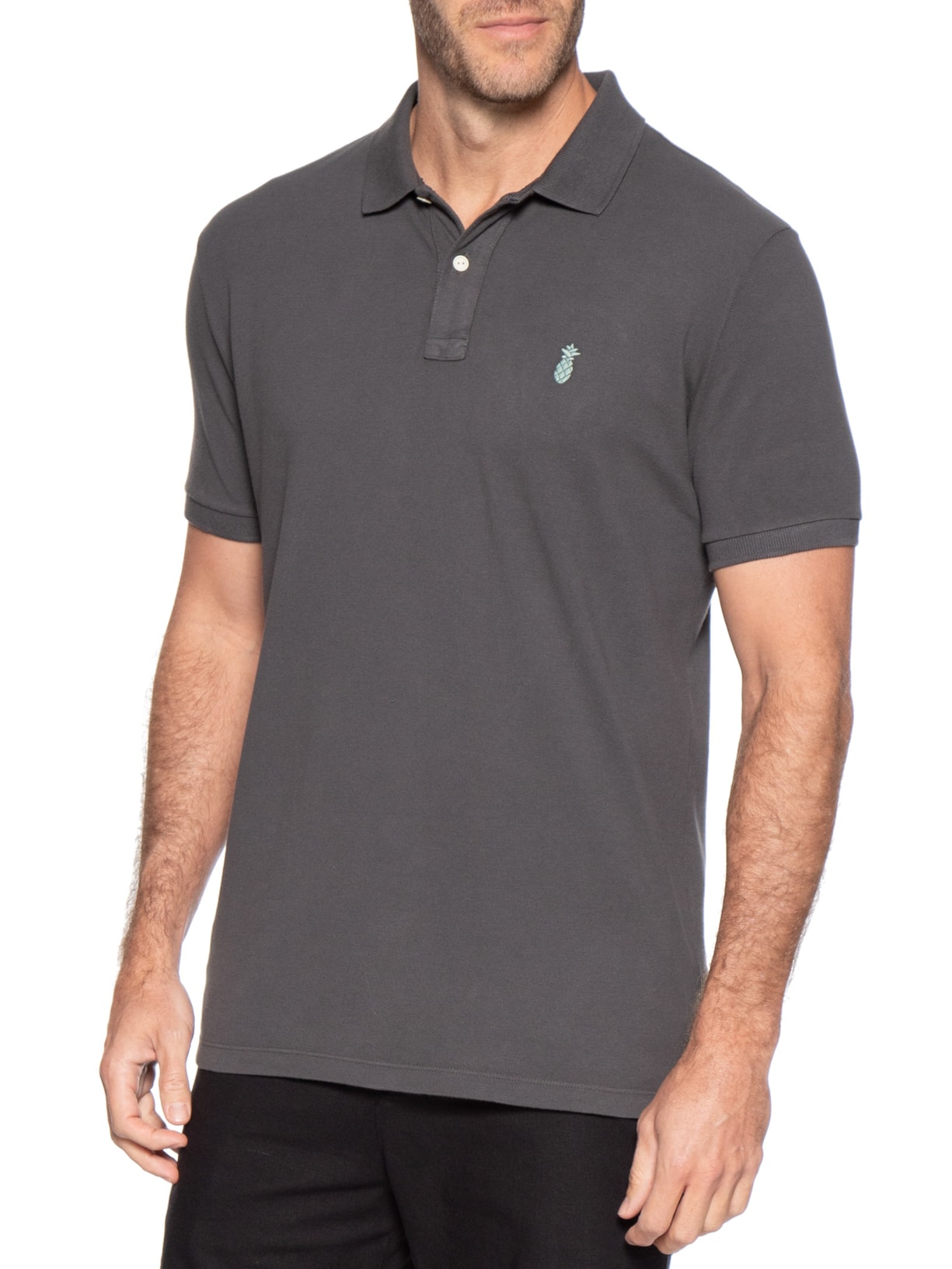 Polo Masculina Básica Summer Em Piquet De Algodão Preto Pineapple