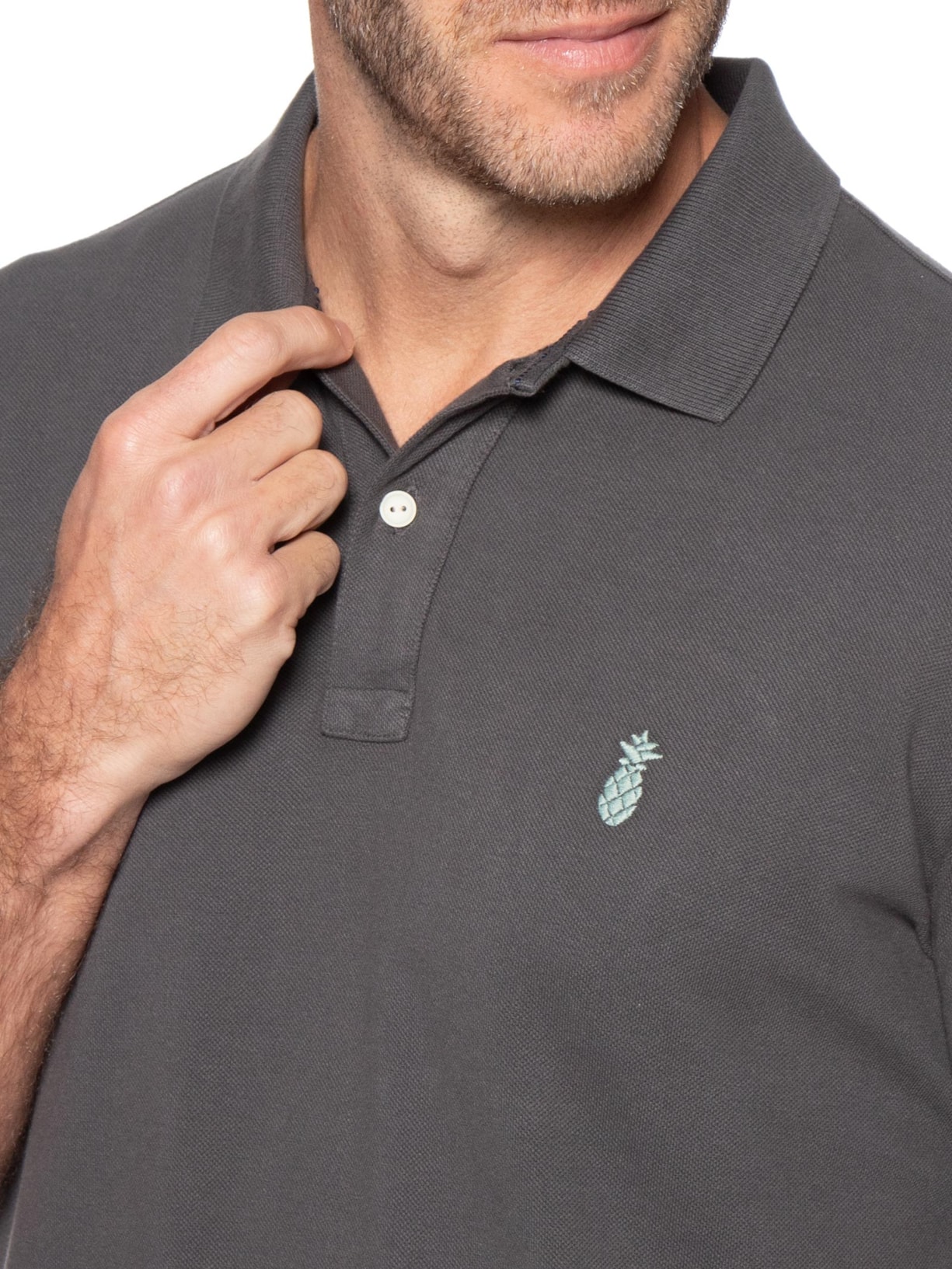 Polo Masculina Básica Summer Em Piquet De Algodão Preto Pineapple