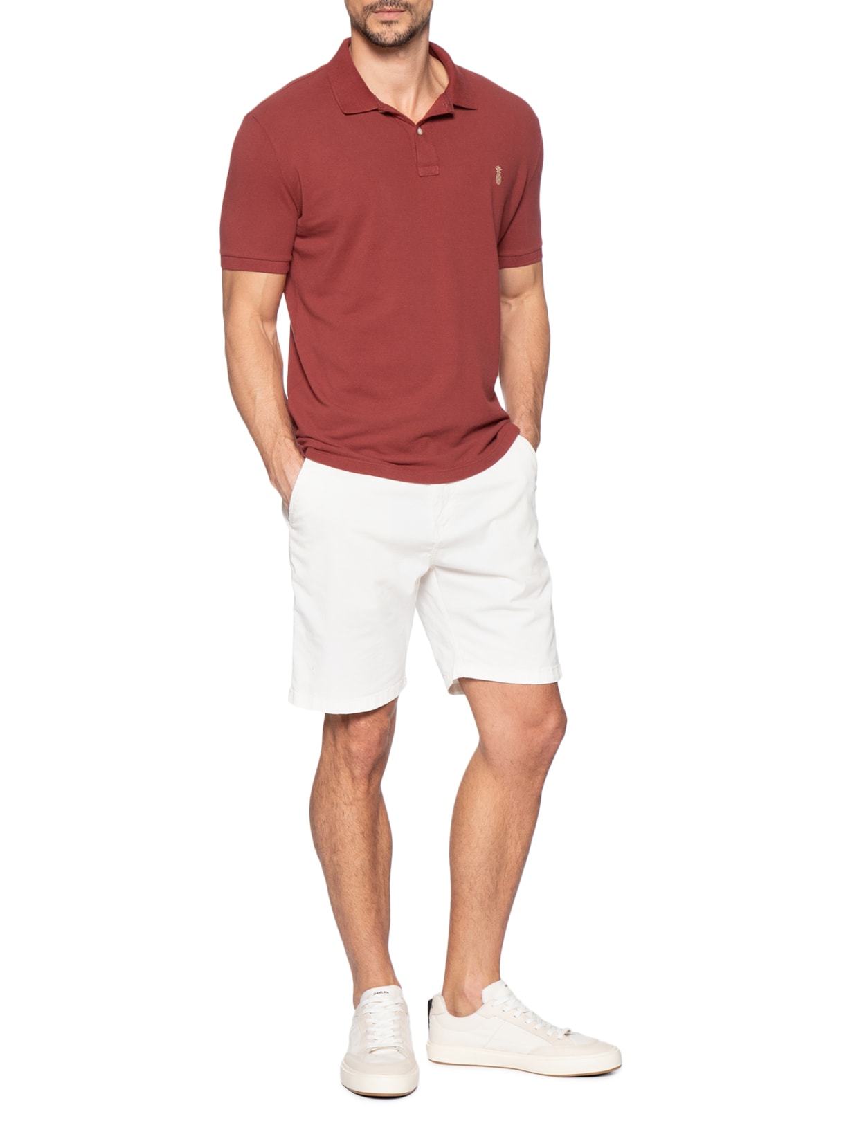 Polo Masculina Básica Summer em Piquet de Algodão Vermelho Pineapple