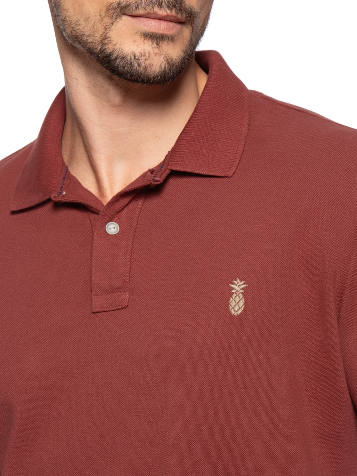 Polo Masculina Básica Summer em Piquet de Algodão Vermelho Pineapple