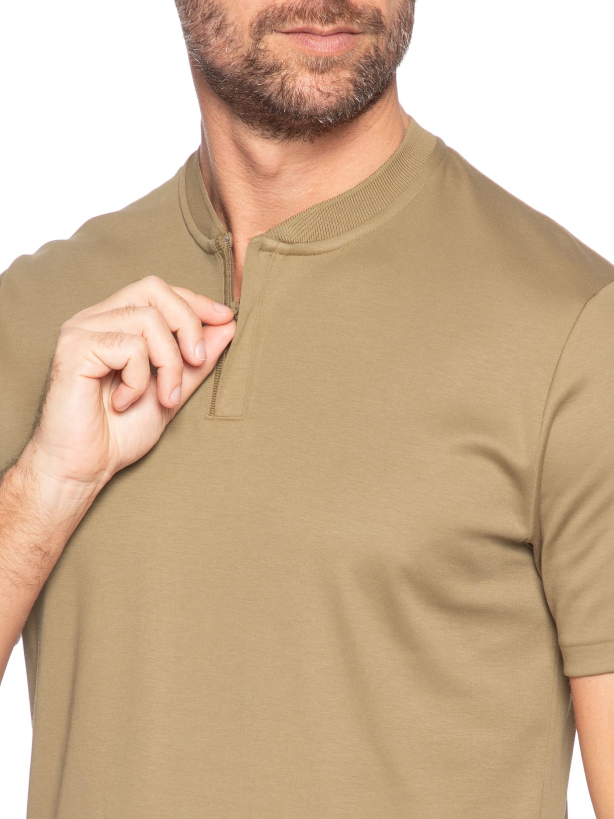 Polo Masculina Bomber Com Zíper Interlock Bege Ricardo Almeida