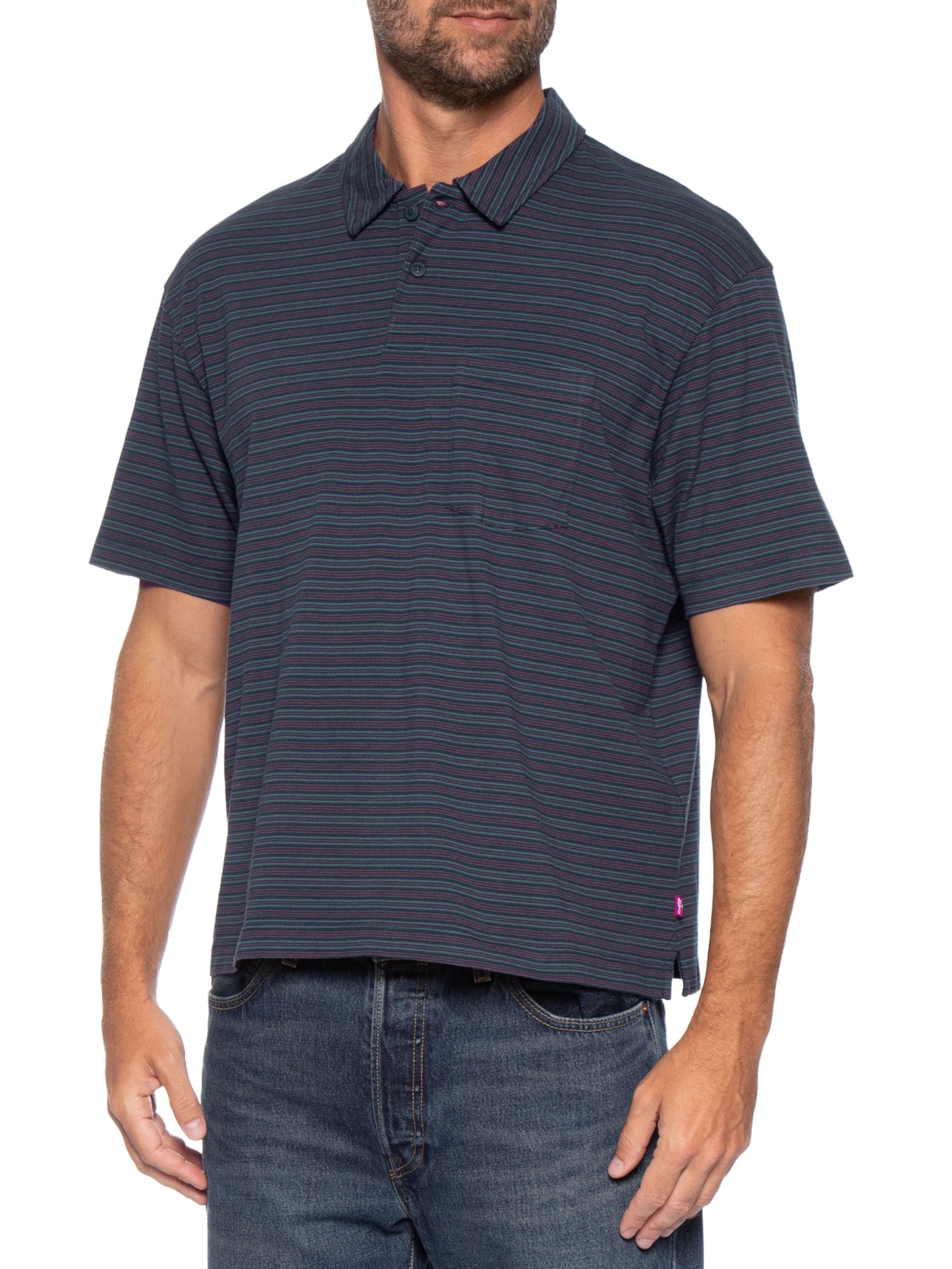 Polo Masculina Boxy Fit Finn Com Bolso Azul Levi's