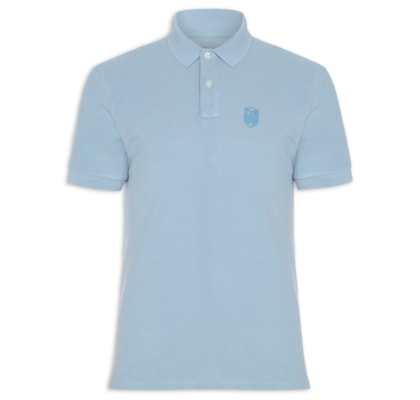 Polo Masculina Brasão Embossed Color Manga Curta - Azul