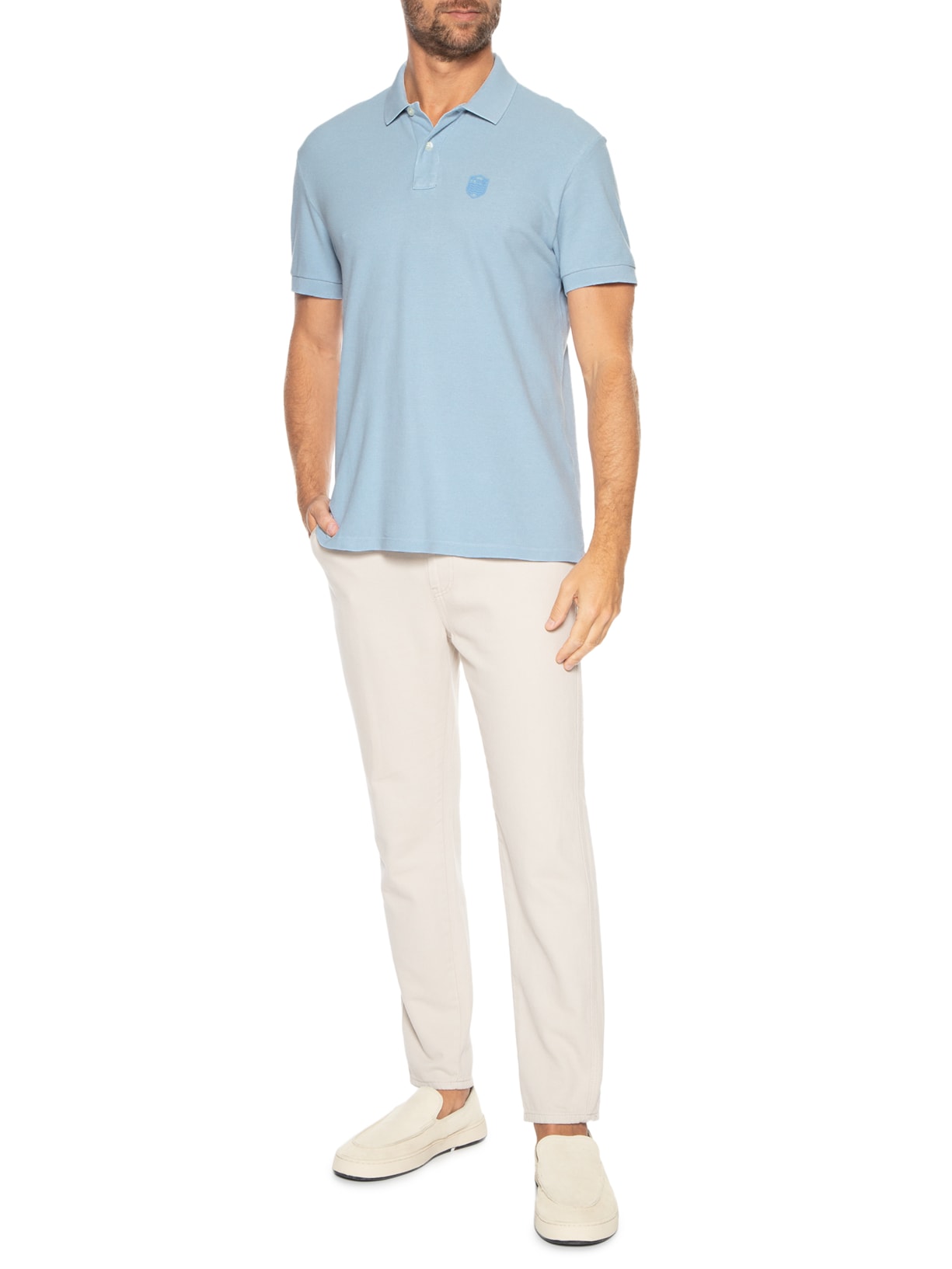 Polo Masculina Brasão Embossed Color Manga Curta Azul Osklen