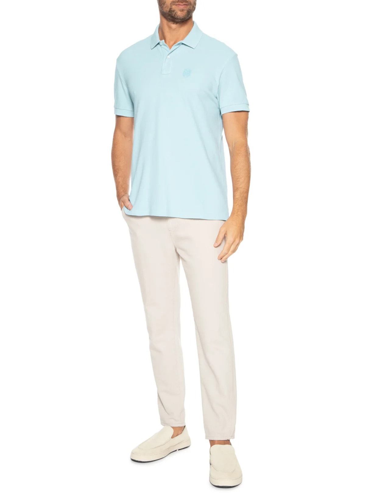 Polo Masculina Brasão Embossed Color Manga Curta Azul Osklen