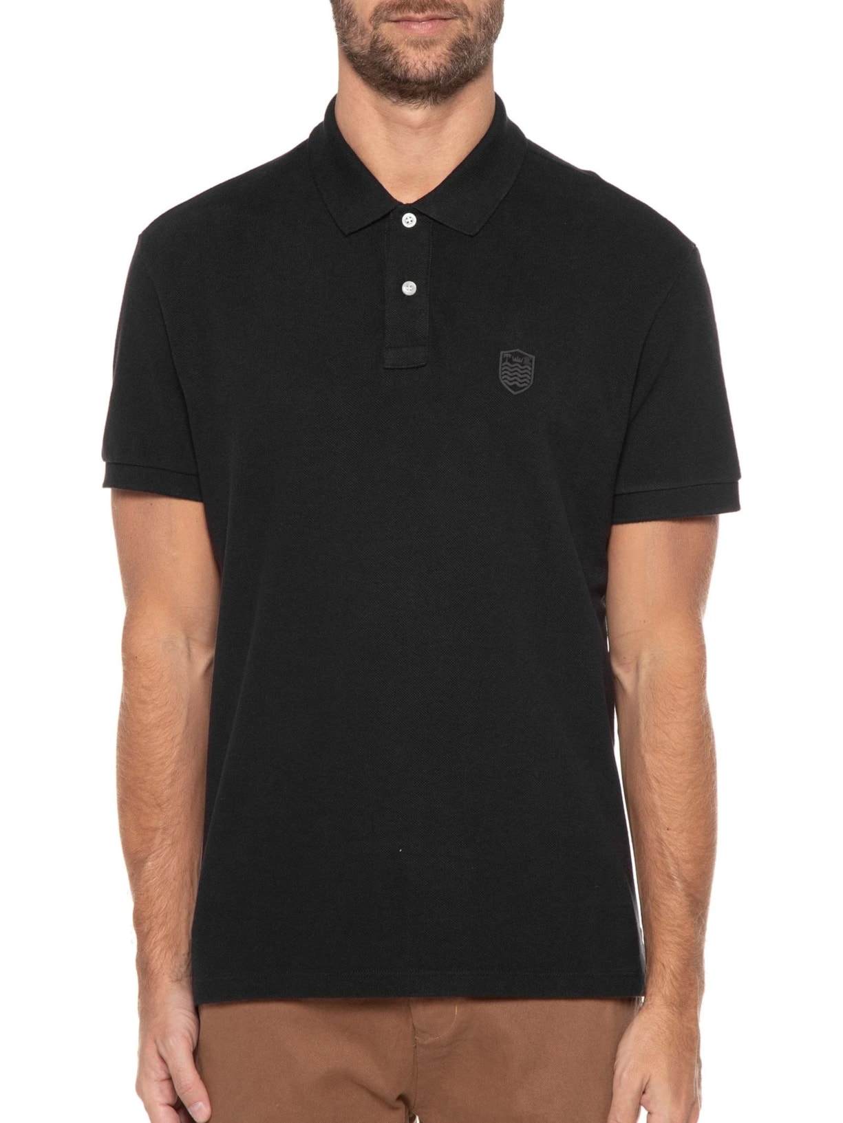 Polo Masculina Brasão Embossed Color Manga Curta Preto Osklen