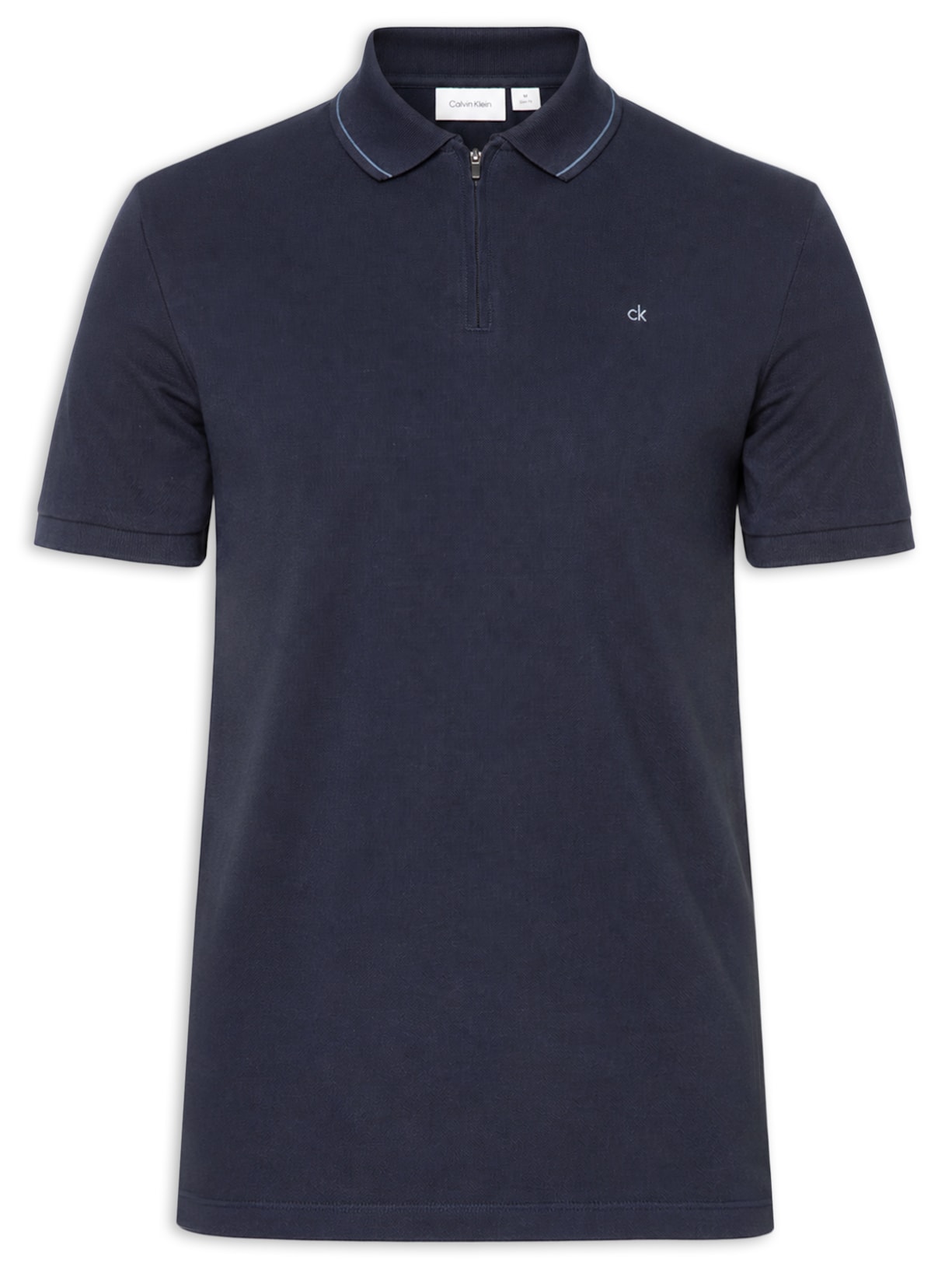 Polo Masculina CK Slim Fit Com Zíper Azul Calvin Klein
