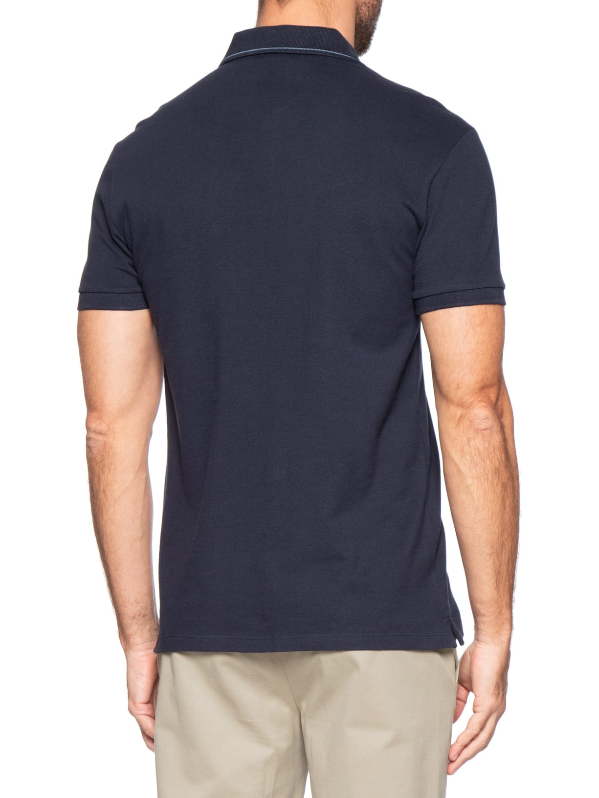 Polo Masculina CK Slim Fit Com Zíper Azul Calvin Klein