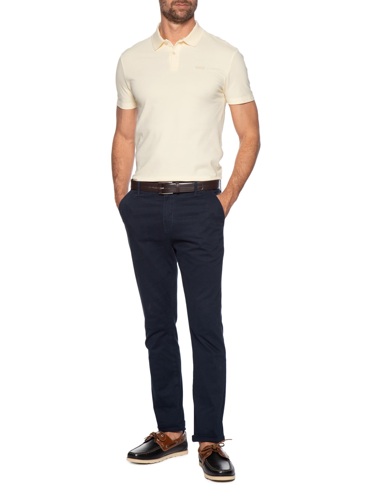 Polo Masculina CK Slim Fit Patch Borracha Amarelo Calvin Klein