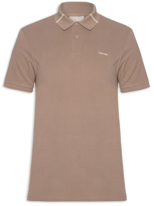 Polo Masculina Ck Slim Gola Com Friso - Bege