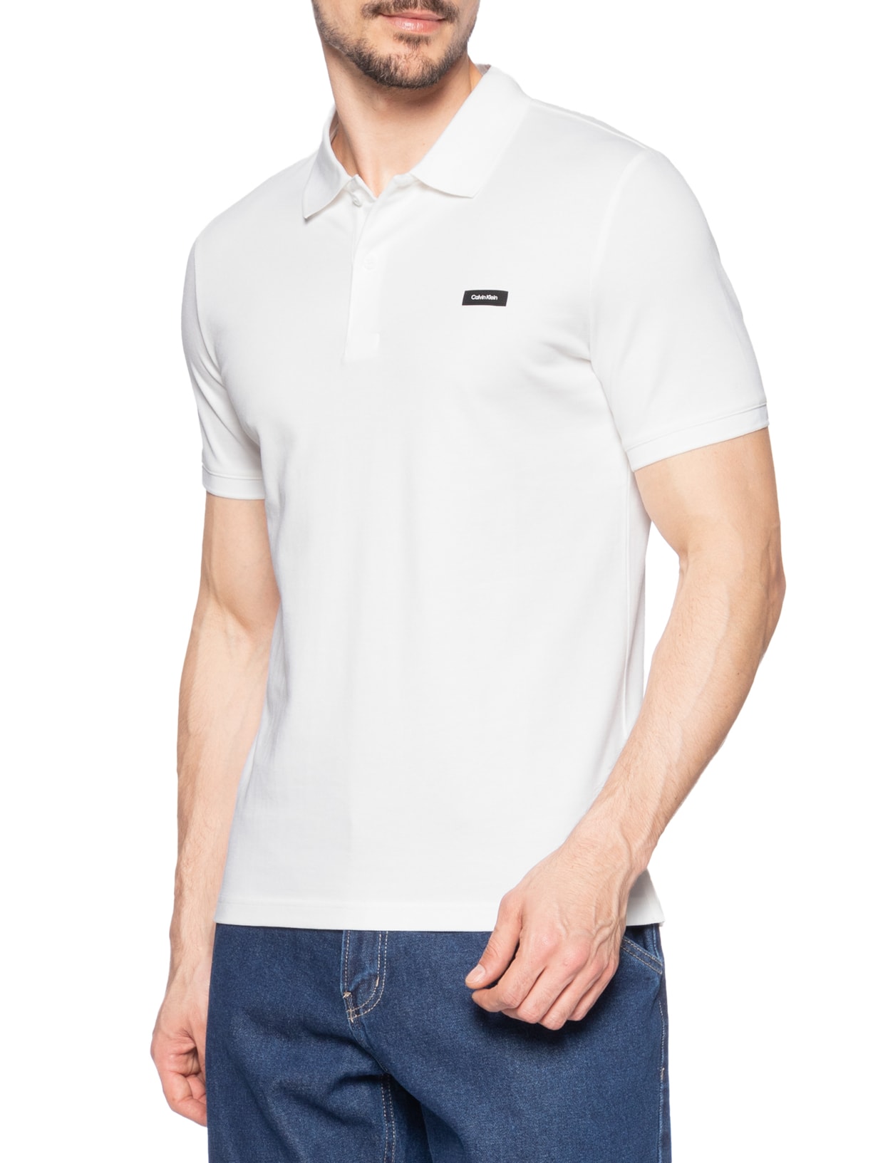 Polo Masculina Ck Slim Mg Curta Em Piquet Branco Calvin Klein - White Label