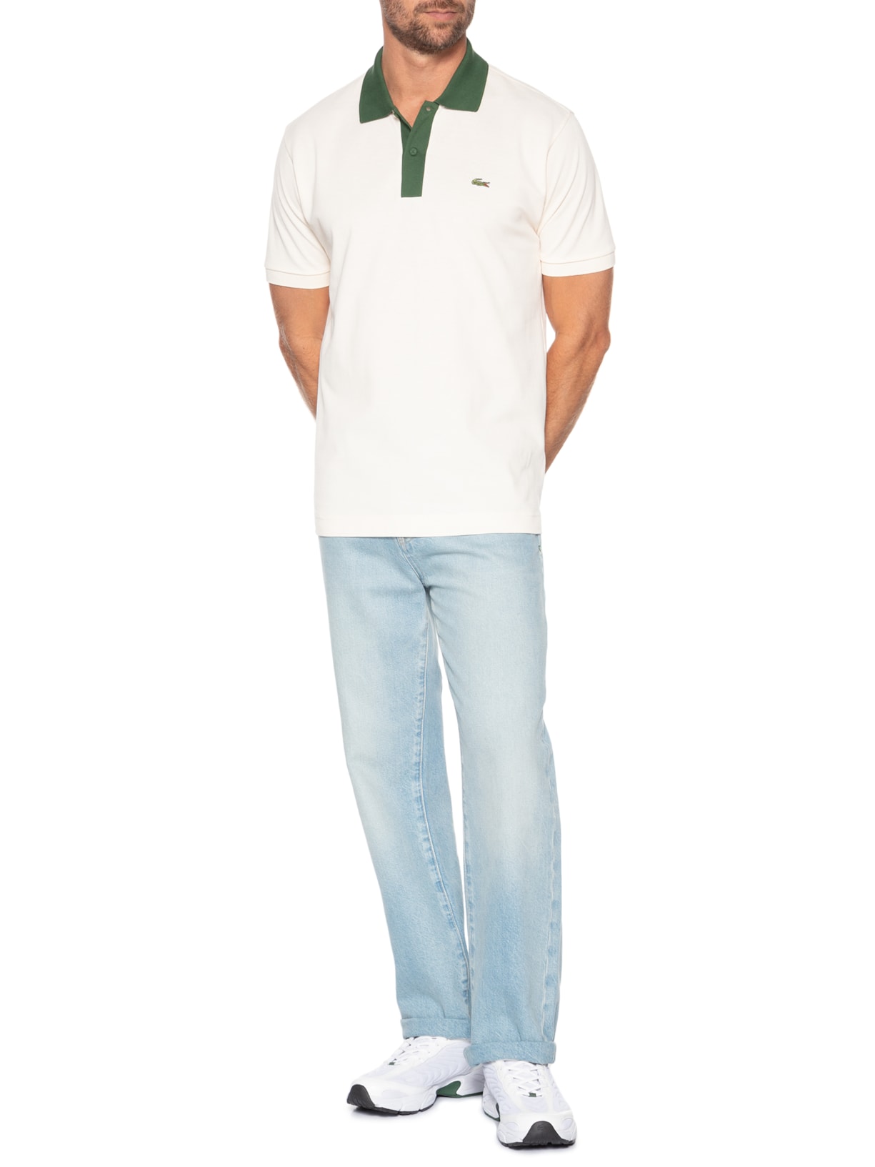 Polo Masculina Classic Fit Contrast Collor Verde Lacoste