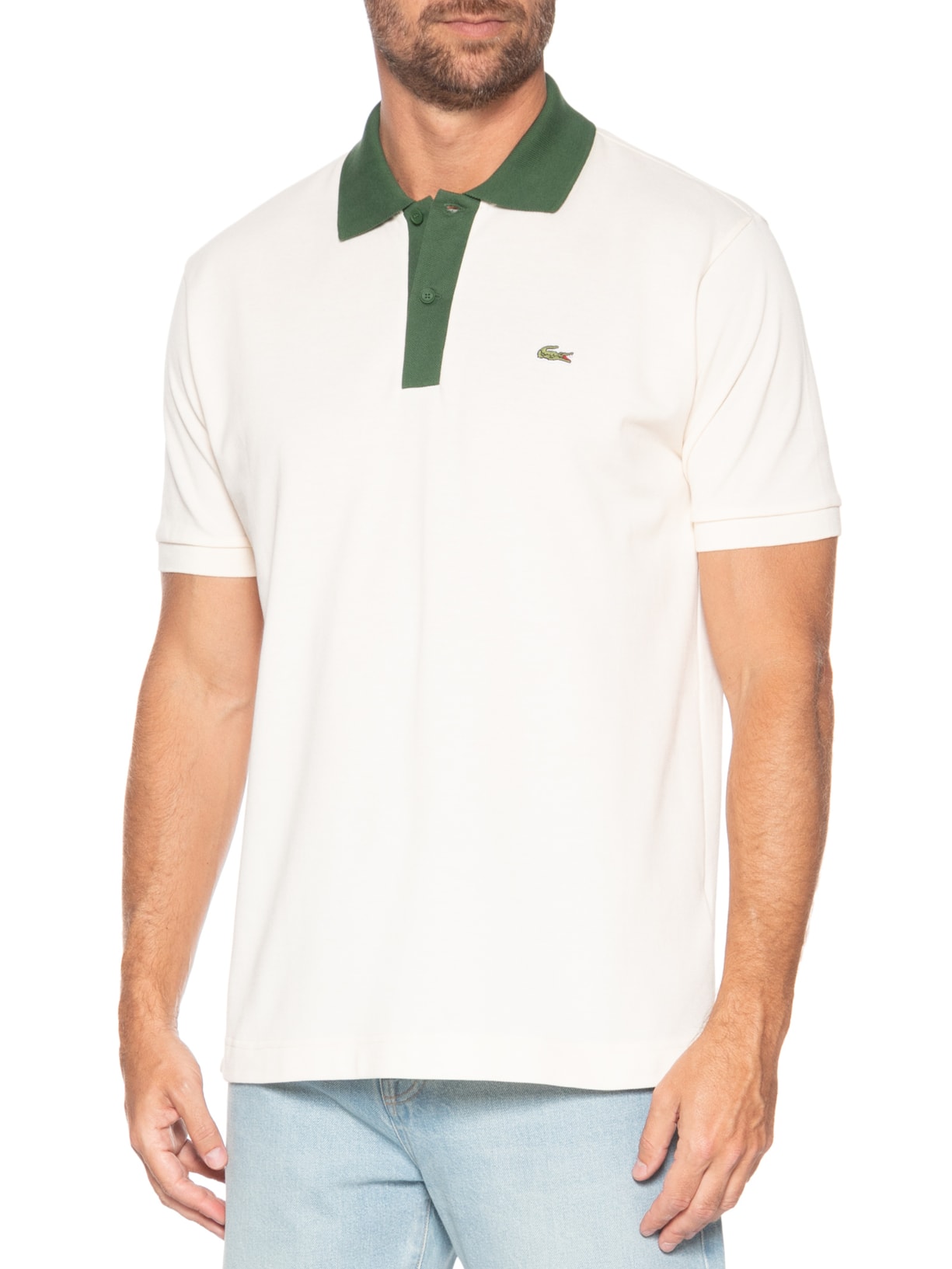 Polo Masculina Classic Fit Contrast Collor Verde Lacoste