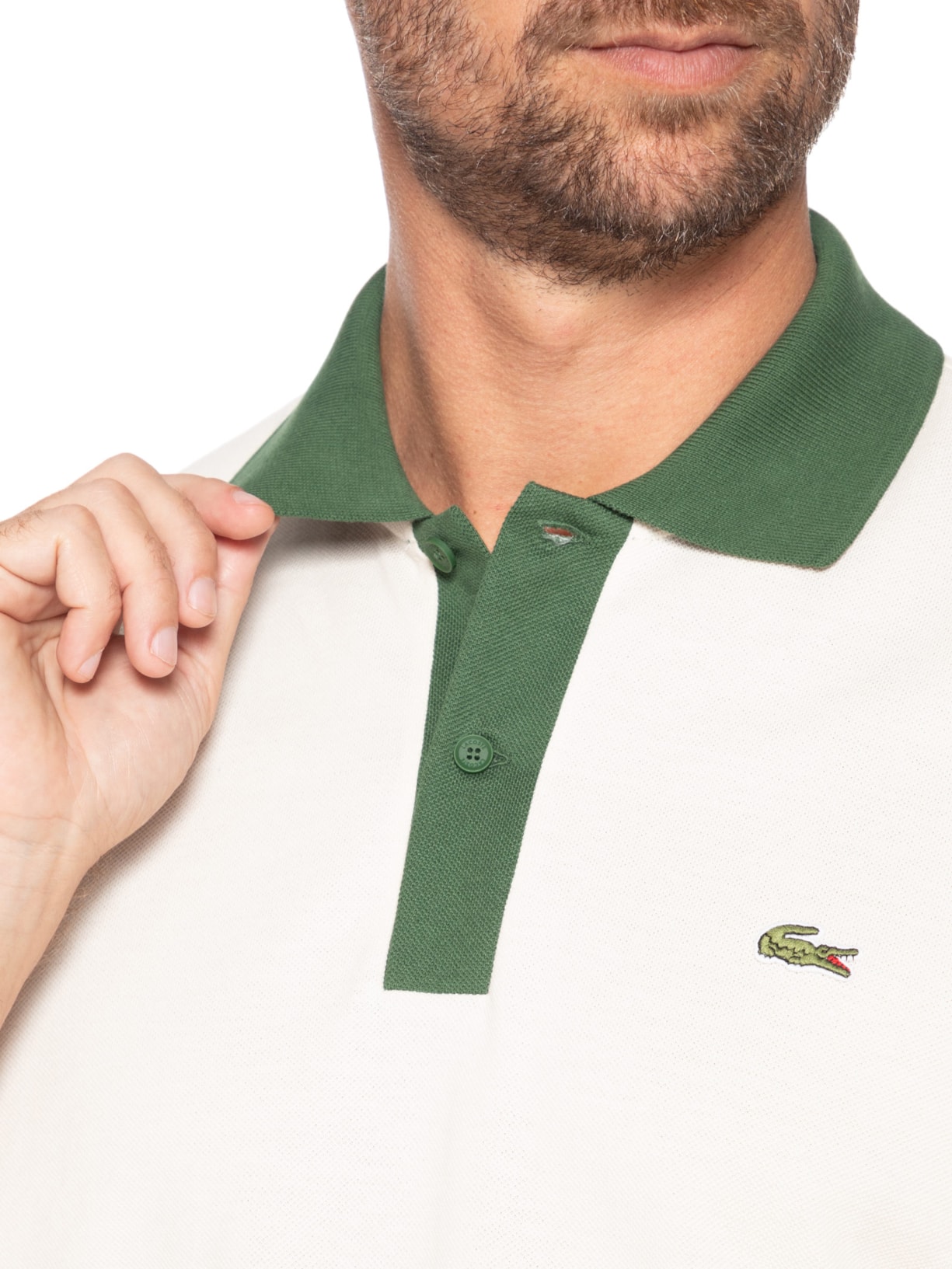 Polo Masculina Classic Fit Contrast Collor Verde Lacoste