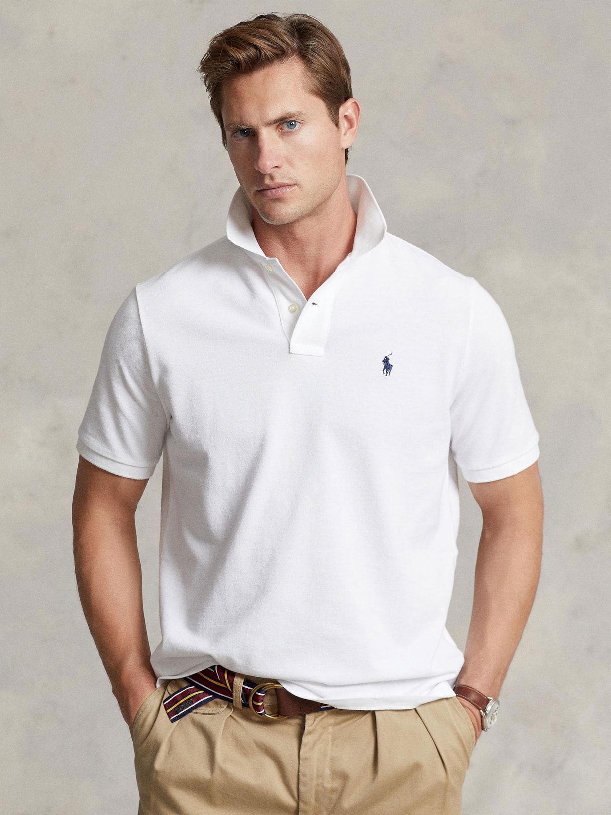 Polo Masculina Classic Fit Cotton Mesh Branco Polo Ralph Lauren