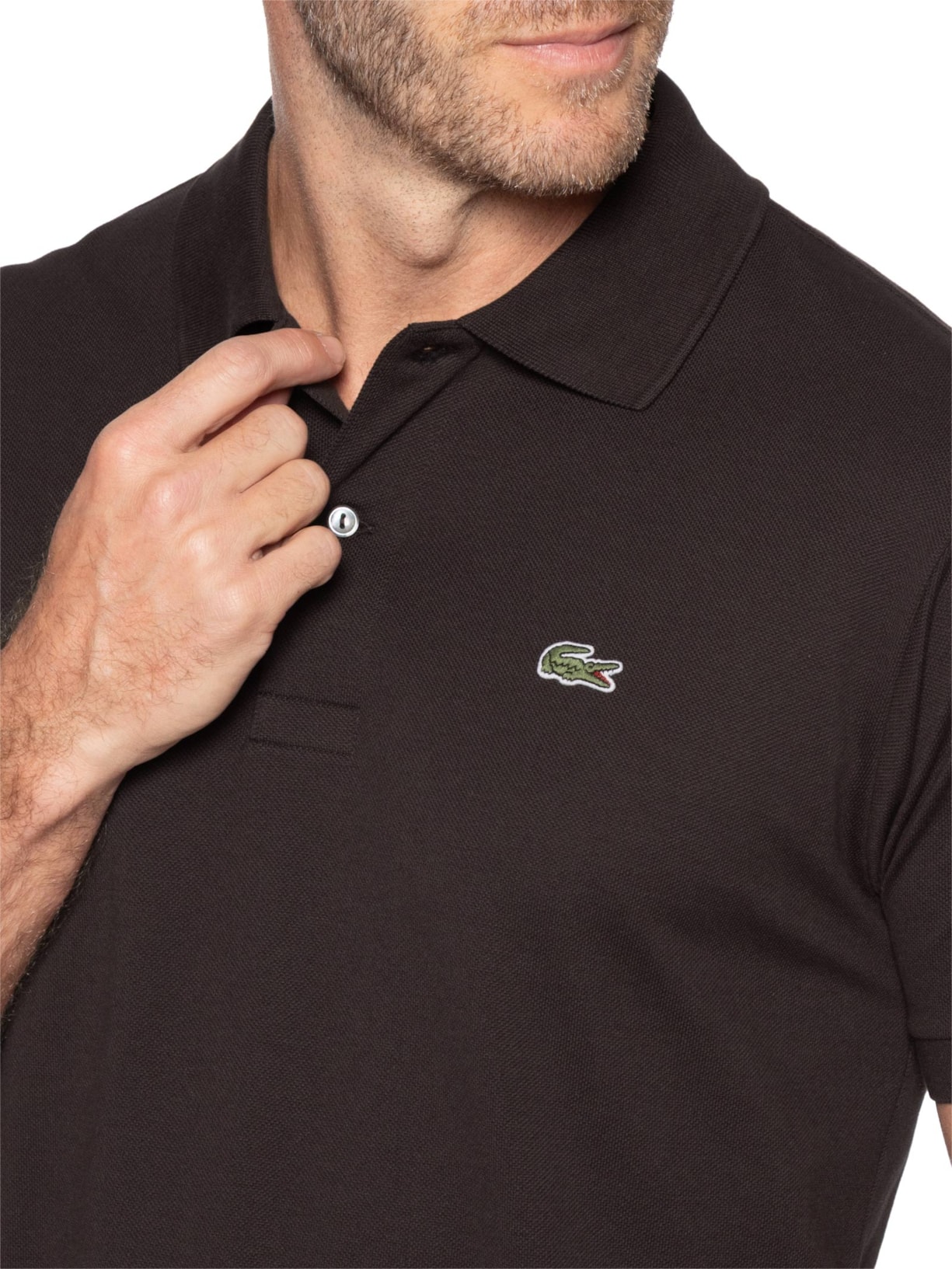 Polo Masculina Classic Fit Em Piquet De Algodão Marrom Lacoste
