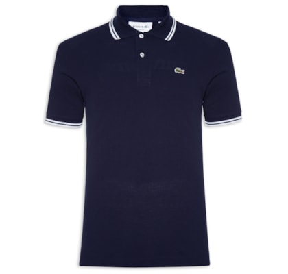 Polo Masculina Classic Fit Gola E Manga Listradas Em Piquet De Algodão - Azul 