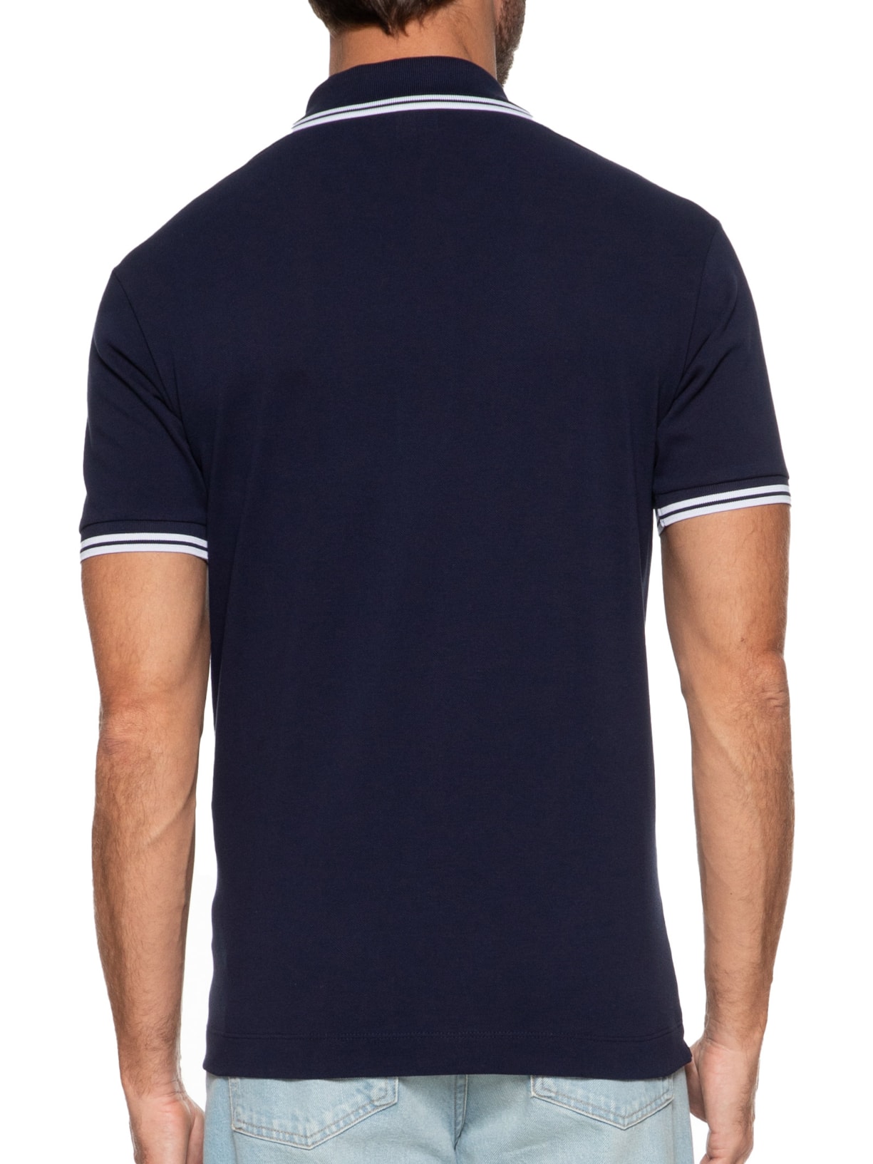 Polo Masculina Classic Fit Gola E Manga Listradas Em Piquet De Algodão Azul  Lacoste