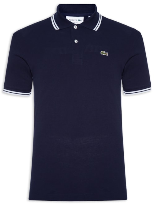 Polo Masculina Classic Fit Gola E Manga Listradas Em Piquet De Algodão - Azul