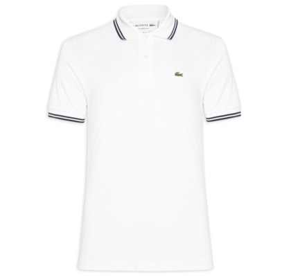 Polo Masculina Classic Fit Gola E Manga Listradas Em Piquet De Algodão - Branco