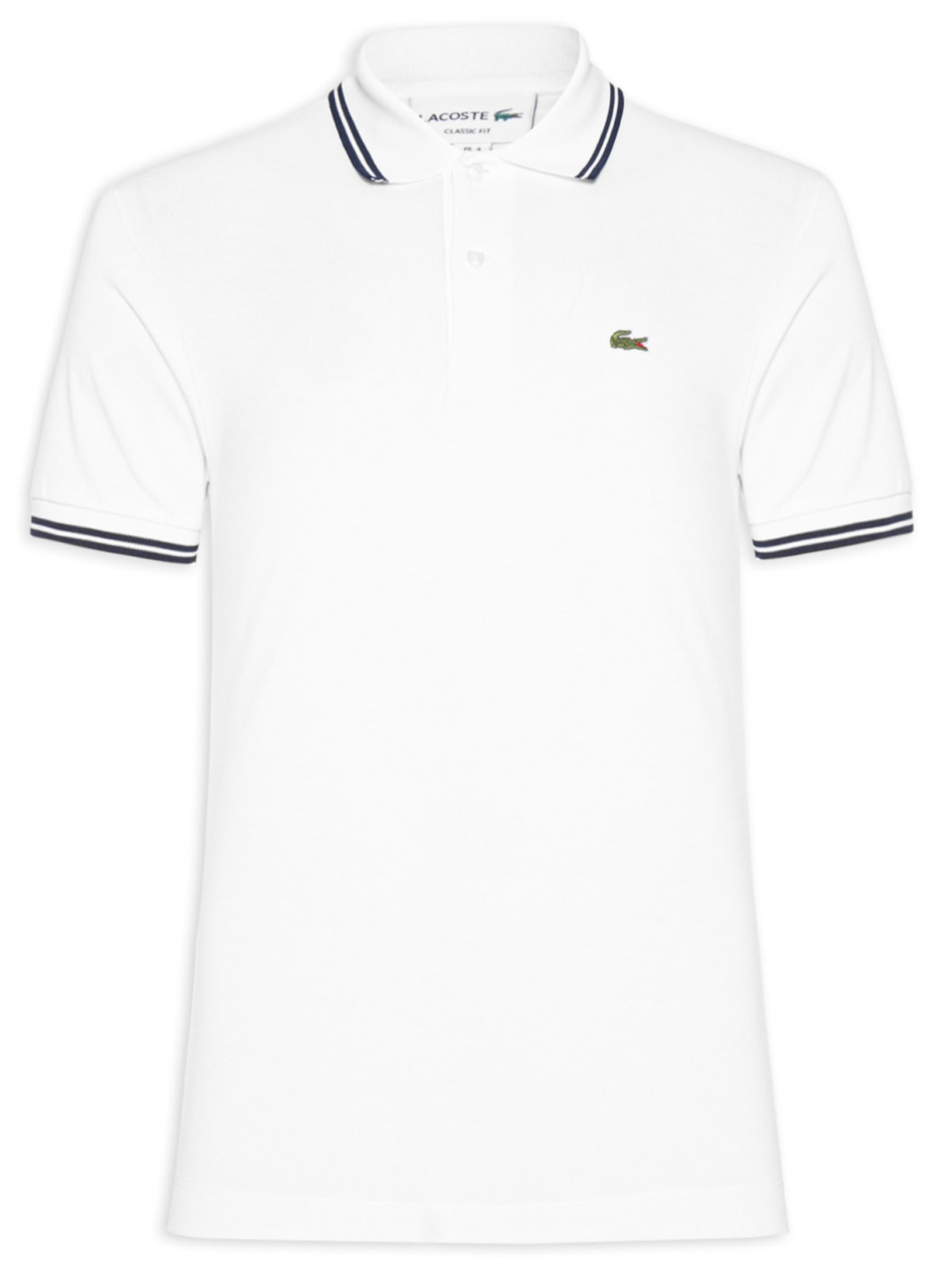 Polo Masculina Classic Fit Gola E Manga Listradas Em Piquet De Algodão - Branco