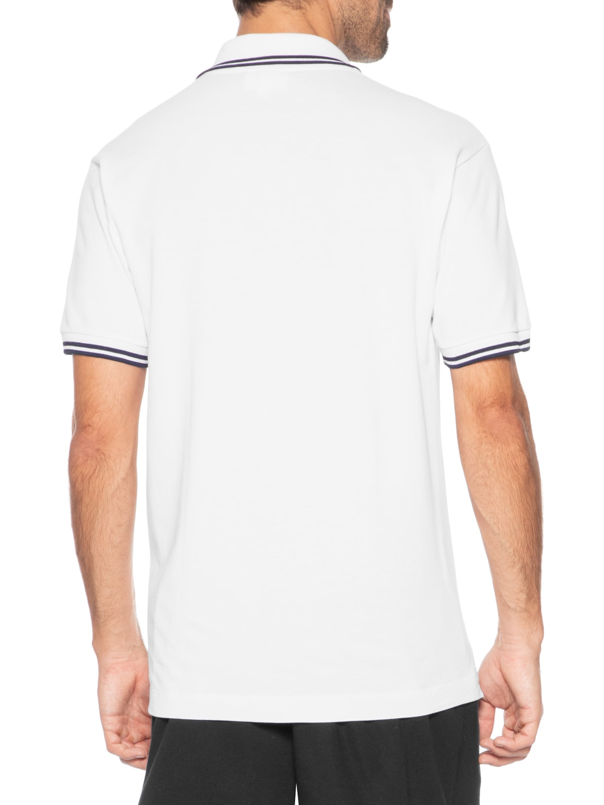 Polo Masculina Classic Fit Gola E Manga Listradas Em Piquet De Algodão Branco Lacoste