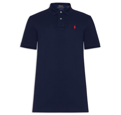 Polo Masculina Classic Fit Knit Mesh - Azul