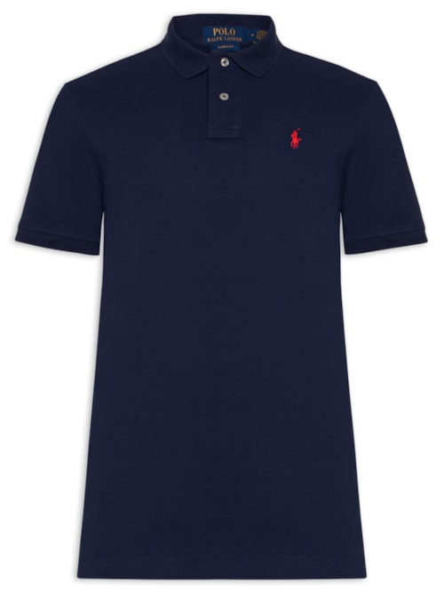 Polo Masculina Classic Fit Knit Mesh - Azul