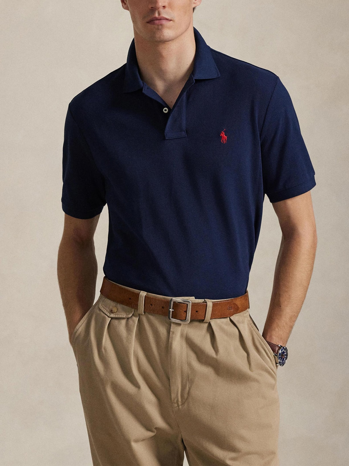 Polo Masculina Classic Fit Knit Mesh Azul Polo Ralph Lauren